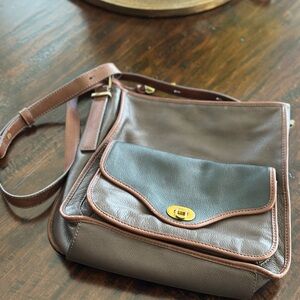 Fossil brown with Black  Leather Bag